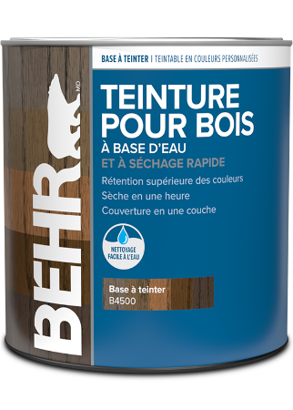 Can of Behr Fast Drying Water Based Wood Stain, interior